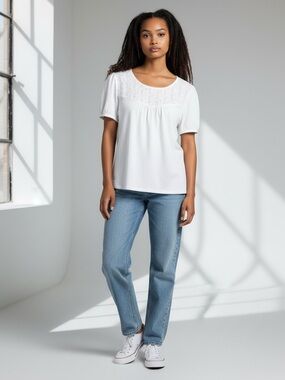 Style & Co 100% Cotton Women's Short-Sleeve Embroidered White Size 2 X-Large
